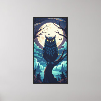 Mystieke Maanverlichte Uil Vector Kunst Canvas Afdruk