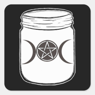 Mystieke Magische Maan Mason Pot Halloween Feest Vierkante Sticker