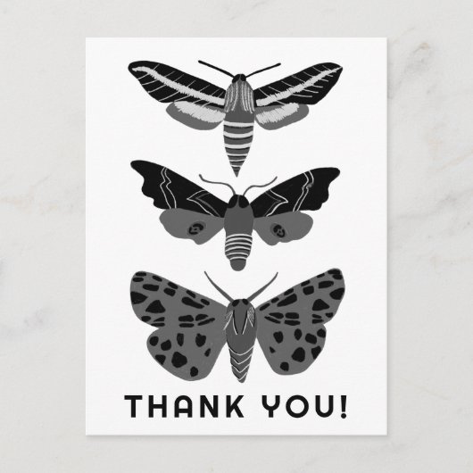 Mystieke Magische Motten Zwart Wit DANK JE WEL Briefkaart (Voorkant)