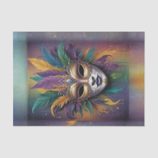 Mystieke Mardi Gras Mask Decoupage | levendig Tissuepapier (Voorkant)
