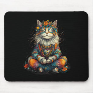 Mystieke Mediterende Kat - Boho Zen Kunst - Yoga Muismat