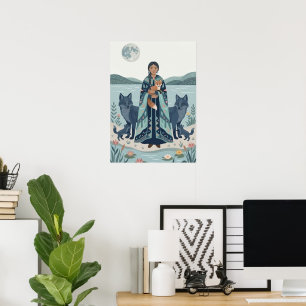 Mystieke Meer Beschermer Kunstprint - Folk Art Vro Poster