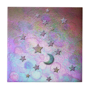 Mystieke Metallic Manen en Sterren Pastel Tegeltje