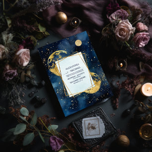 Mystieke Middernacht Blauwe en Gouden Waterverf Br Kaart