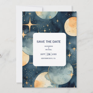 Mystieke Middernachtblauw en Gouden Waterverf Brui Save The Date