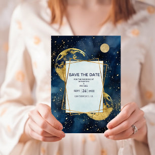 Mystieke Middernachtblauwe en Gouden Waterverf Bru Save The Date