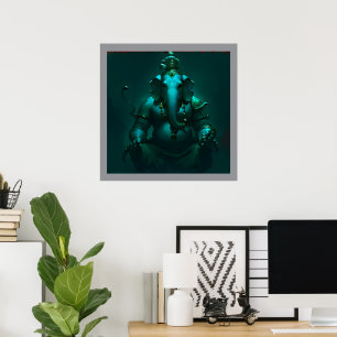 Mystieke Neon Blauwe Heer Ganesha Poster Modern