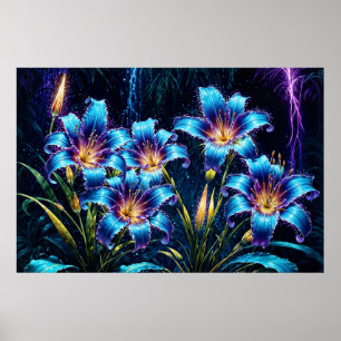 Mystieke neon lelies botanische natuur planten poster