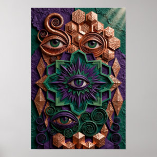 Mystieke Oracle Ogen Reliëf - 3D Smaragd Paars  Poster