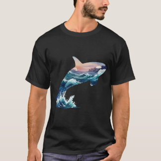 Mystieke Orka Moordwalvis Oceaan Golf Dubbele Beli T-shirt