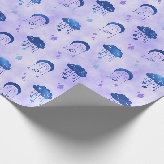 Mystieke Outer Space Night Sky Paarse Patroon Cadeaupapier (Hoek)