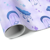 Mystieke Outer Space Night Sky Paarse Patroon Cadeaupapier (Rol Hoek)