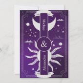 Mystieke Paarse en Zilveren Zon Maan Bruiloft Kaart (Achterkant)