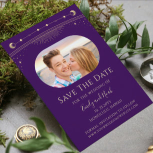 Mystieke Paarse Gouden Hemelse Trouwfoto Save The Date