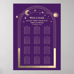 Mystieke Paarse Gouden Zon Maan Sterren Bruiloft Poster