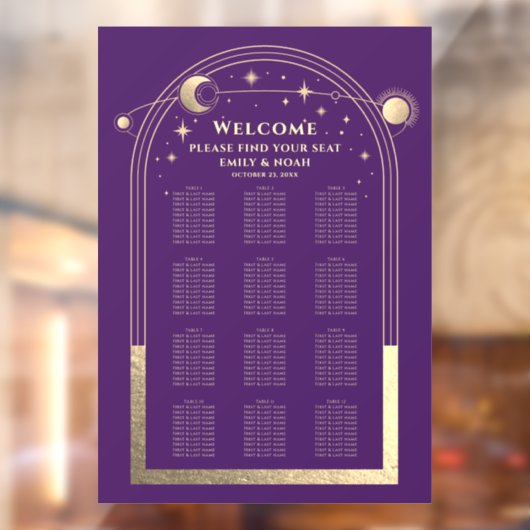 Mystieke Paarse Gouden Zon Maan Sterren Bruiloft Raamsticker (Vel 2)