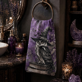 Mystieke Paarse Heksen Uil Kunst Bad Handdoek