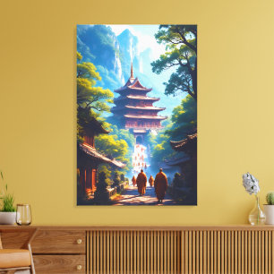 Mystieke Pagode Pad bij Zonsopgang Canvas Afdruk