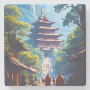 Mystieke Pagode Pad bij Zonsopgang Stenen Onderzetter