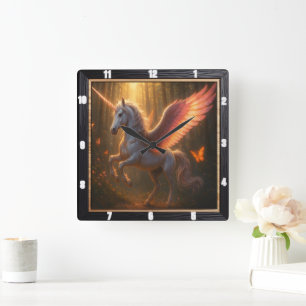 Mystieke Pegasus Woodland Fantasy Vierkante Klok