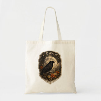 Mystieke raaf onder maan donkere hemelse esthetiek tote bag