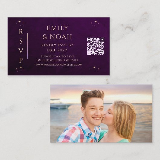 Mystieke Rainbow Deep Plum Budget QR Code RSVP Informatiekaartje (Voorkant / Achterkant)