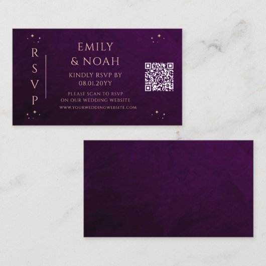 Mystieke Rainbow Deep Plum Budget QR Code RSVP Informatiekaartje (Voorkant / Achterkant)