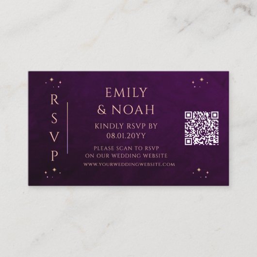 Mystieke Rainbow Deep Plum Budget QR Code RSVP Informatiekaartje (Voorkant)