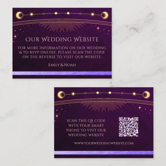 Mystieke Rainbow Deep Plum Website RSVP QR Code Informatiekaartje (Voorkant / Achterkant)
