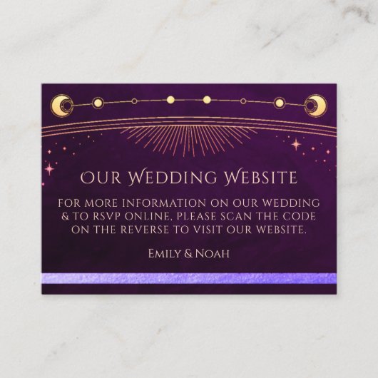 Mystieke Rainbow Deep Plum Website RSVP QR Code Informatiekaartje (Voorkant)