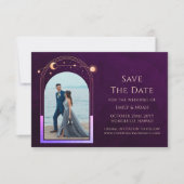 Mystieke Rainbow Deep Plum Zon Maan Star Space Save The Date (Voorkant)