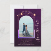 Mystieke Rainbow Deep Plum Zon Maan Star Space Save The Date (Voorkant)