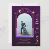 Mystieke Rainbow Deep Plum Zon Maan Star Space Save The Date (Voorkant)
