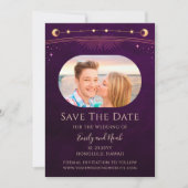 Mystieke Rainbow Deep Plum Zon Maan Star Space Save The Date (Voorkant)