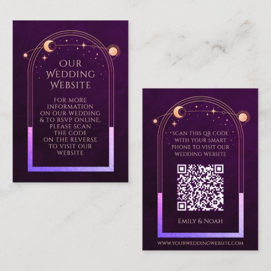 Mystieke Rainbow Plum Bruiloft Website RSVP QR Cod Informatiekaartje (Voorkant / Achterkant)