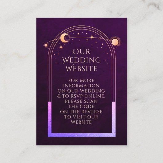 Mystieke Rainbow Plum Bruiloft Website RSVP QR Cod Informatiekaartje (Voorkant)