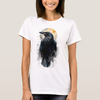 Mystieke Raven Waterverf Kunst | Gothische Maan Kr T-shirt