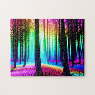 Mystieke regenboog betovering onder boom silhouett legpuzzel