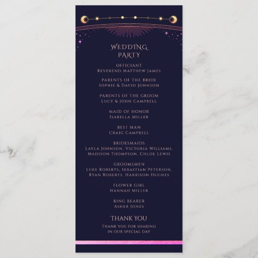 Mystieke Regenboog Marine Blauwe Zon Maan Sterren  Programma (Achterkant)