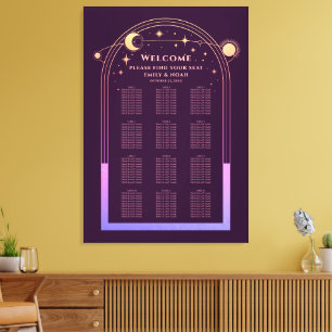 Mystieke regenboog pruim zon maan sterren bruiloft canvas afdruk