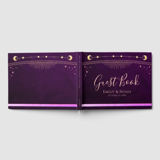 Mystieke regenboog pruim zon maan sterren bruiloft gastenboek (Volledig)