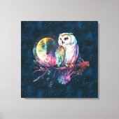Mystieke Regenboog Uil en Volle Maan Celestial Canvas Afdruk (Voorkant)