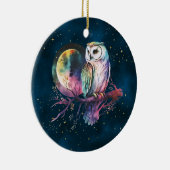Mystieke Regenboog Uil en Volle Maan Celestial Keramisch Ornament (Rechts)