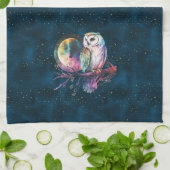 Mystieke Regenboog Uil en Volle Maan Celestial Theedoek (Gevouwen)