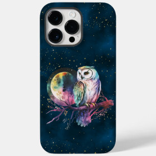 Mystieke RegenboogUil en Volle Maan Hemels Case-Mate iPhone 14 Pro Max Hoesje