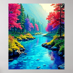 Mystieke Rivier Dromerig Bos Pad Ontwerp Poster