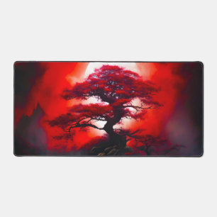 Mystieke rode boom onder volle maan bureaumat