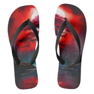 Mystieke rode boom onder volle maan teenslippers