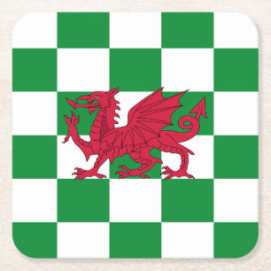 Mystieke Rode Keltische Drakenvlag van Wales Vierkante Kartonnen Onderzetter