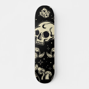 Mystieke schedel en paddenstoel skateboard